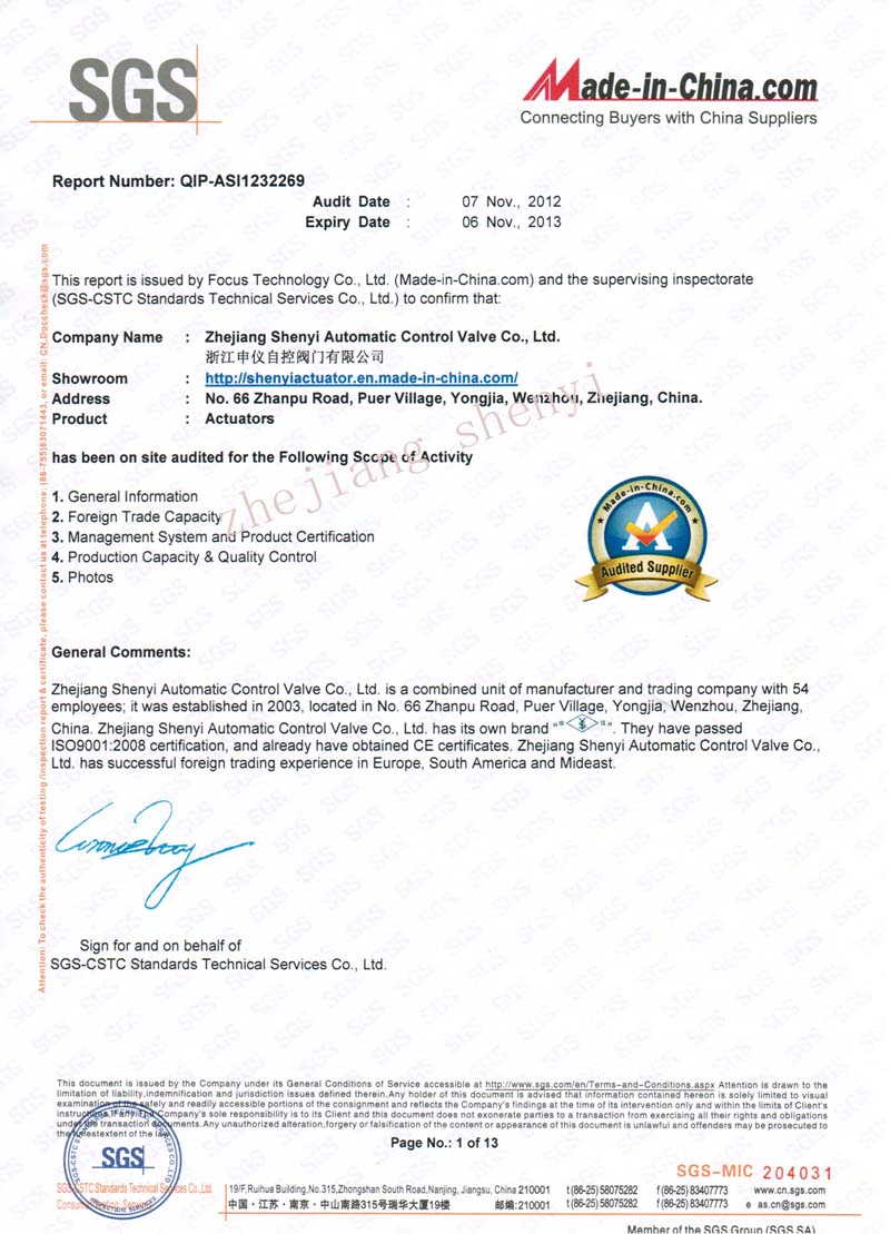 SGS certificate